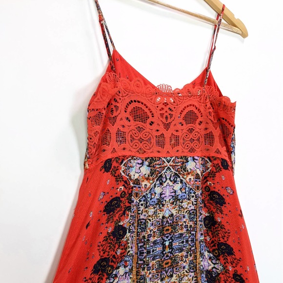 Free People Size M Womens Morning Song Printed Maxi Dress Orange Red Multicolor - Picture 10 of 12